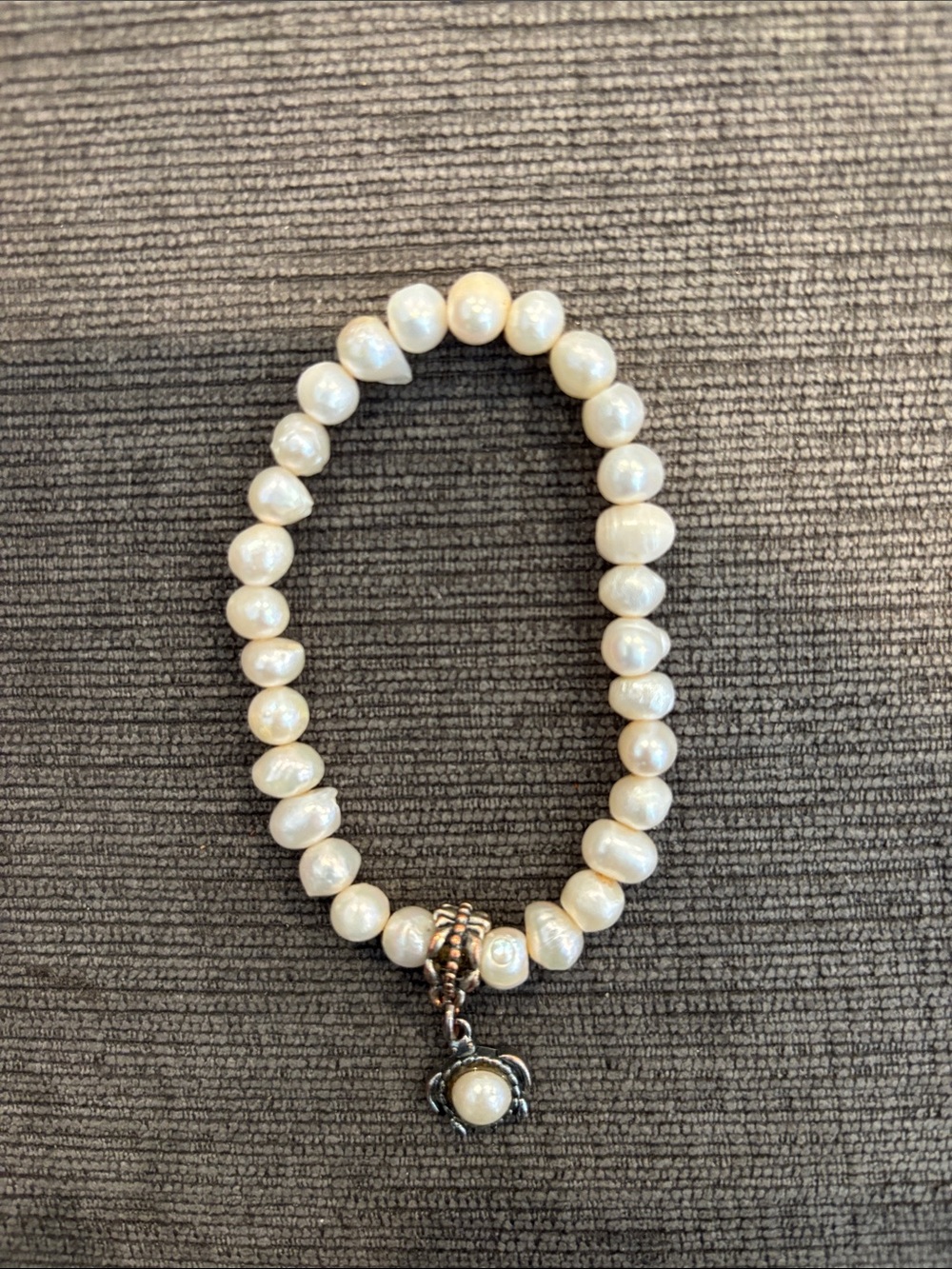 Classic Pearl Bead Bracelet with Silver Turtle Charm